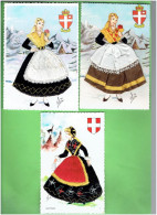 LOT 3 CARTES BRODEES SAVOIE SAVOYARD SAVOYARDE COIFFE COSTUME FOLKLORIQUE CARTE BRODEE - Brodées