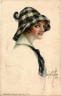 PC ARTIST SIGNED, GLAMOUR LADY IN PINK, BIG HAT, Vintage Postcard (b54209) - Sonstige & Ohne Zuordnung