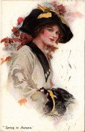 PC ARTIST SIGNED, HARRISON FISHER, SPRING IN AUTUMN, Vintage Postcard (b54193) - Fisher, Harrison