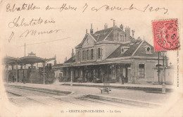 21 Chatillon Sur Seine La Gare Avec Train Locomotive à Vapeur CPA Cachet 1907 - Chatillon Sur Seine