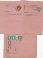 DORDOGNE Petit Lot De 3 AVIS DE RECEPTION De BERGERAC  Timbres SEMEUSES Dont Bande De 3 Avec Intercalaire Annulation AR - 1906-38 Sower - Cameo