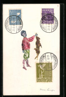 AK Kind Hält Hasen An Den Ohren, Briefmarkencollage  - Briefmarken (Abbildungen)