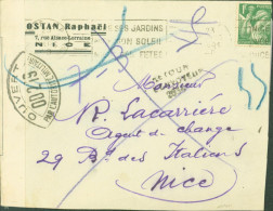 Guerre 40 YT N°432 CAD Nice 23 3 1940 Retour Envoyeur Censure Bande + Cachet OD 219 = Nice - Guerre De 1939-45