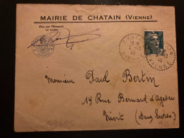 LETTRE MAIRIE TP M DE GANDON 2F OBL. Tiretée 5-12 45 CHATAIN VIENNE (86) - 1921-1960: Modern Period