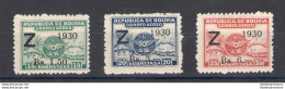 1930 Bolivia, Posta Aerea, Catalogo Yvert N. 3G/3J, Soprastampati - 3 Valori MH* - Otros - América