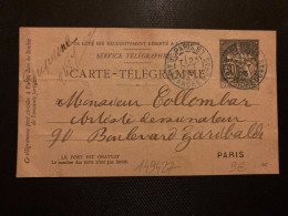 CARTE TELEGRAMME EP TELEGRAPHE 30 OBL. BLEUE 23 OCT 96 PARIS 87 Pour Monsieur COLLOMBAR  Artiste Dessinateur - 1877-1920: Semi Modern Period