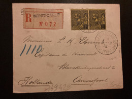 LR Pour La HOLLANDE à Monsieur L.H EBERSON Capitaine Des Hussards TP 1F Surch. 50c Paire OBL.3-3 23 MONTE-CARLO - Covers & Documents