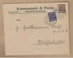 Los Vom 23.05   Briefumschlag Aus Remscheid Nach Wolfenbüttel 1923 - Brieven En Documenten