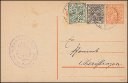 Württemberg Dienstpostkarte DP 45/05 Mit ZF HOPFAU 5.11.1919 Nach Oberifingen - Postal  Stationery