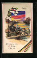 Künstler-AK Libau, Bestetzung Des Libauer Hafens Bei Dämmerung, Reichskriegsfahne, Halt Gegen Das Licht  - Oorlog 1914-18