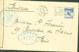 Guerre 40 YT Suisse N°295 CAD Genève 30 IX 1939 Flamme Semaine Suisse Censure France Bande + Cachet WE382 Lyon - Oorlog 1939-45