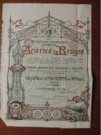 BELGIQUE - BRUGES 1896 - ACIERIES DE BRUGES - CINQUIEME D'ACTION PRIMITIVE DE 500 FRS  - BELLE DECO - Other & Unclassified