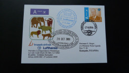 Premier Vol First Flight Bruxelles -> Uganda Airbus A330 Brussels Airlines /Lufthansa 2009 - Covers & Documents