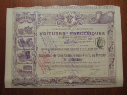 FRANCE - PARIS 1906 - ART NOUVEAU - AUTOMOBILE - VOITURES ELECTRIQUES - OBLIGATION 500 FRS 4% - BELLE ILLUSTRATION - Autres & Non Classés