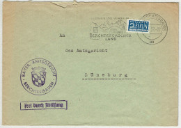 Deutsche Bundespost 1952, Brief Frei Durch Ablösung Bayerisches Amtsgericht Berchtesgaden - Lüneburg, Notopfer - Cartas & Documentos