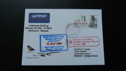 Premier Vol First Flight Hannover To Muscat Oman Boeing 747 Lufthansa 2006 - Erst- U. Sonderflugbriefe