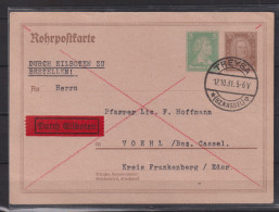Dt.Reich Rohrpostkarte MiNo. RP 23 O Treysa 17.10.31 Als Bedarfs-Eilkarte Nach Voehl - Postcards