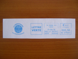 EMA Bleu Sur Fragment  HU 379407 DU RHONE  Avec Illustration  LA BERRICHONNE - EMA (Printer Machine)