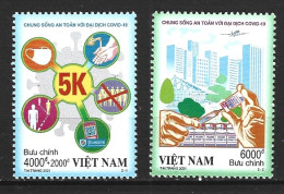 VIET NAM. 2 Timbres De 2021. COVID. - Enfermedades