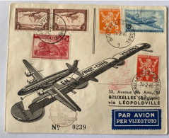 !!! CONGO, PLI AÉRIEN COMMÉMO DE 1946, VOL ALLER RETOUR BRUXELLES-BRUXELLES VIA LÉOPOLDVILLE, CACHETS COMMÉMOS AU DOS - Covers & Documents