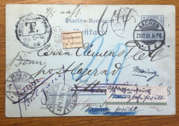 Deutsche Reichspost, Postkarte, IRRLÄUFER  " Aachen - München - Mainz- Bonn- Vahna " 1901, Pas Reclame - Cartes Postales