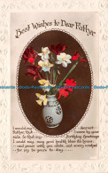 R126568 Greetings. Best Wishes To Dear Father. Flowers In Vases. RP - World