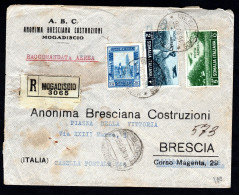 SOMALIA ITALIANA, BUSTA 1936, SASS. 223+ PA (23+25), MOGADISCIO X BRESCIA BELLA! - Somalia