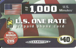 USA: Prepaid IDT - U.S. Minutes, One Rates. Rechargeable - Autres & Non Classés