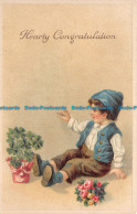 R127903 Greetings. Hearty Congratulation. Boy With Flowers. H. And S. B - Monde