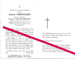 Feluy. Verhaegen Joanna. °1879 - †1969 Antwerpen. Van Den Bossche François. - Obituary Notices