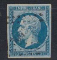 TIMBRE SIGNE TBE/LUXE N°14Ba Bleu Sur Vert  Signé Scheller - 1853-1860 Napoléon III.