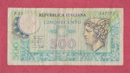 Italy,1979- 500 Lire. Prefix P33. Obverse Mercury Head On The Left.  Reverse Ealegoric Figures At Left -  Circulated, - 500 Lire