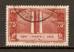 1936 - Inauguration Monument De Wimy 14-18 Soldats Canadiens 75c. Rouge-brun N°316 - Used Stamps