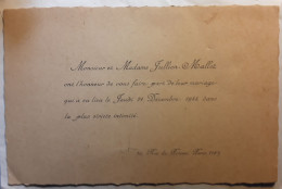 Faire Part De Mariage,  Famille JULLIEN MALLET , 21 Décembre 1944 , Paris 18 E Rue Du Poteau, Période  Guerre , TB - Hochzeit