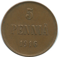 5 PENNIA 1916 FINLAND Coin RUSSIA EMPIRE #AB194.5.U.A - Finlande