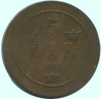 5 ORE 1880 SWEDEN Coin #AC597.2.U.A - Suède