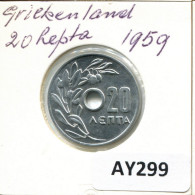 20 LEPTA 1959 GREECE Coin #AY299.U.A - Grèce