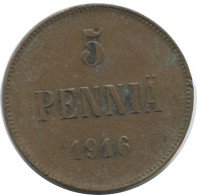 5 PENNIA 1916 FINLAND Coin RUSSIA EMPIRE #AB157.5.U.A - Finlandia