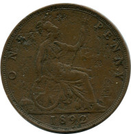 PENNY 1892 UK GRANDE-BRETAGNE GREAT BRITAIN Pièce #AZ784.F.A - D. 1 Penny