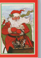 SANTA CLAUS ANIMALS CHRISTMAS Holidays Vintage Postcard CPSM #PAK750.A - Santa Claus