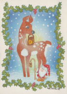 PAPÁ NOEL Animales NAVIDAD Fiesta Vintage Tarjeta Postal CPSM #PAK515.A - Santa Claus