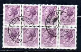 ITALIA REPUBBLICA ITALY REPUBLIC 1968 - 1976 SIRACUSANA TURRITA STELLE STARS LIRE 25 BLOCCO USATO BLOCK USED OBLITERE' - 1961-70: Gebraucht