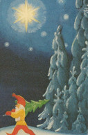 PAPÁ NOEL Feliz Año Navidad GNOMO Vintage Tarjeta Postal CPSMPF #PKD886.A - Santa Claus