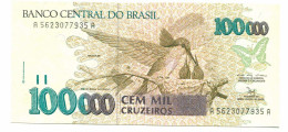BRASIL 100000 CRUZEIROS 1993 UNC Paper Money Banknote #P10892.4 - [11] Local Banknote Issues