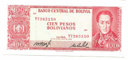 BOLIVIA 100 PESOS BOLIVIANOS 1962 AUNC Paper Money Banknote #P10803.4 - [11] Emisiones Locales