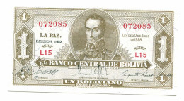 BOLIVIA 1 BOLIVIANO 1928 SERIE L15 Emision 1952 AUNC Paper Money #P10784.4 - Lokale Ausgaben