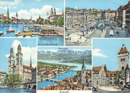 SUISSE - Zurich - Blick Von Der Quaibrucke - Glarneralpen - Hauptbahnhofplatz - Landes Museum - Carte Postale - Zürich