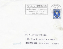 PAS DE CALAIS (62)  -  FLAMME N° 102 S - VISITEZ FRUGES / SES PROMENADES PITORESQUES / SON JARDIN PUBLIC / SES BOIS 1957 - Mechanical Postmarks (Advertisement)