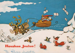 PAPÁ NOEL Feliz Año Navidad CIERVOS Vintage Tarjeta Postal CPSM #PBB156.ES - Santa Claus