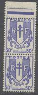 FRANCE N° 673p XX Type Chaînes Brisées  50 C. Violet Foncé Variété : Timbre Plus Petit Tenant à Normal TB - Unused Stamps